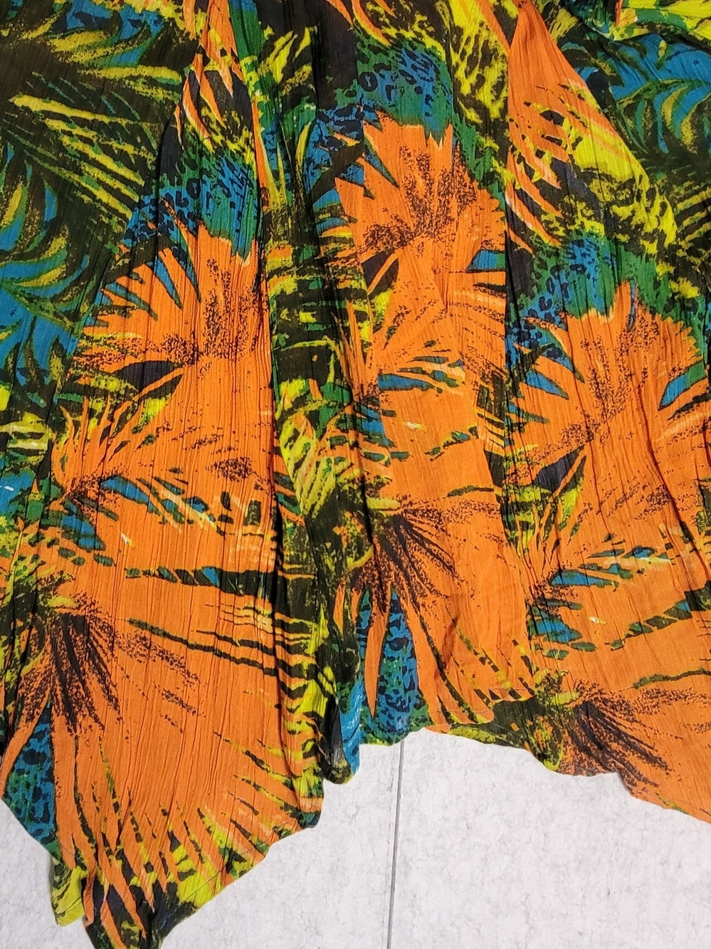 Vintage 90s PHOOL Boho Crinkle Rayon Abstract Maxi Dress Handkerchief Hem Large - Picture 9 of 14